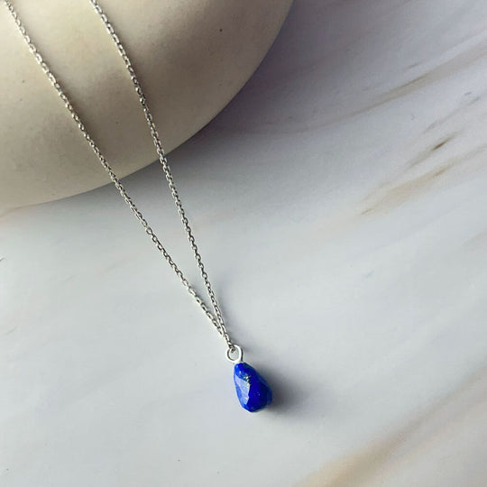 925 Silver GII Certified Lapis Lazuli Tear Drop Natural Gemstone Pendant Necklace