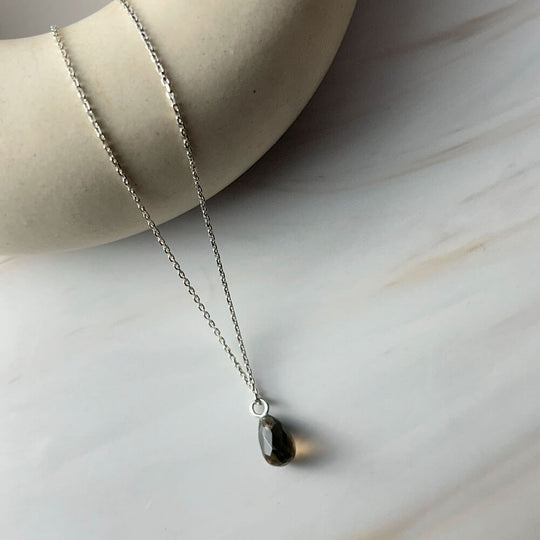 925 Silver GII Certified Smoky Quartz Tear Drop Natural Gemstone Pendant Necklace