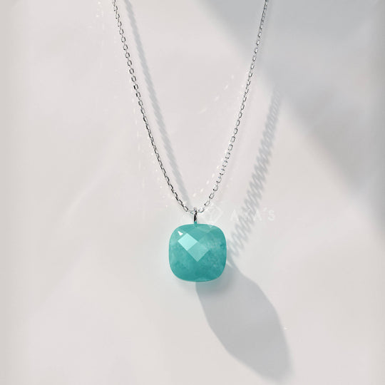 925 Silver GII Certified Amazonite Cushion Natural Gemstone Pendant Necklace
