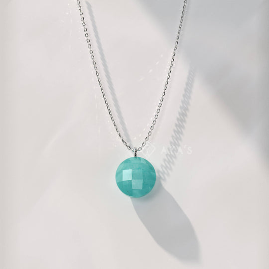 925 Silver GII Certified Amazonite Round Natural Gemstone Pendant Necklace