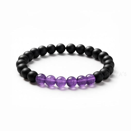 Amethyst and Black Onyx Matte Natural Stone Bracelet