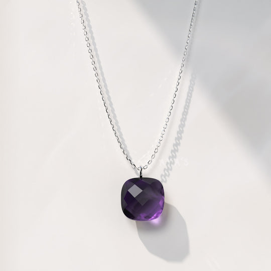 925 Silver GII Certified Amethyst Cushion Natural Gemstone Pendant Necklace