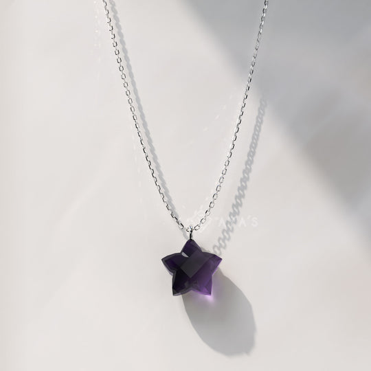 925 Silver GII Certified Amethyst Star Natural Gemstone Pendant Necklace