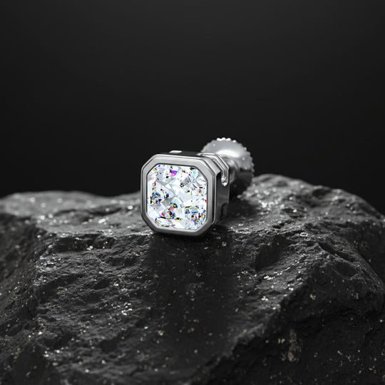 Asscher Solitaire CZ Stud Earring (Single Stud) | 925 Sterling Silver, AAA Grade Cubic Zirconia, Rhodium Plating & Glossy Finish