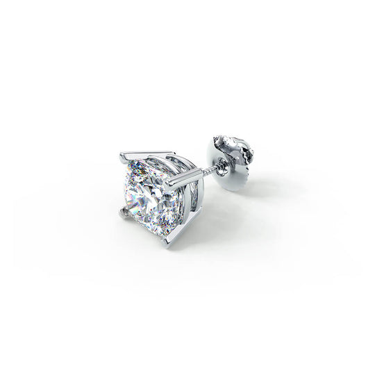 Claw Set Cushion Solitaire CZ Stud Earring (Single Stud) | 925 Sterling Silver, AAAA Grade Cubic Zirconia, Rhodium Plating & Glossy Finish