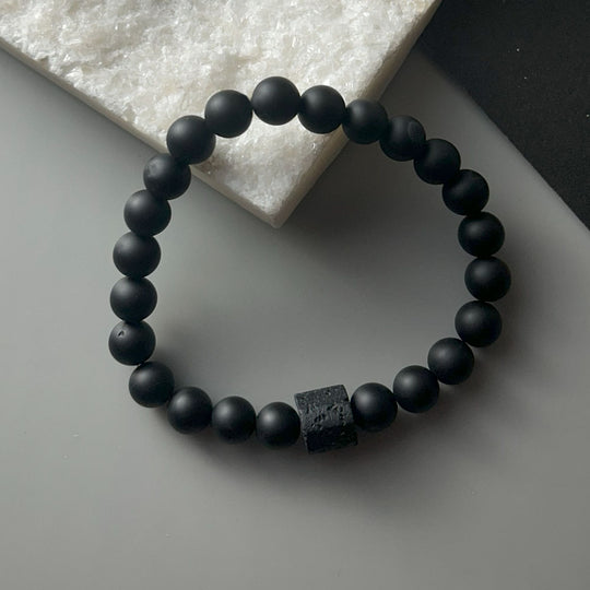 Single Lava and Black Onyx Matte Natural Stone Bracelet