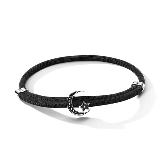 Crescent Moon Star Bracelet | 925 Sterling Silver, Premium Paracord, Rhodium Plating & Glossy Finish