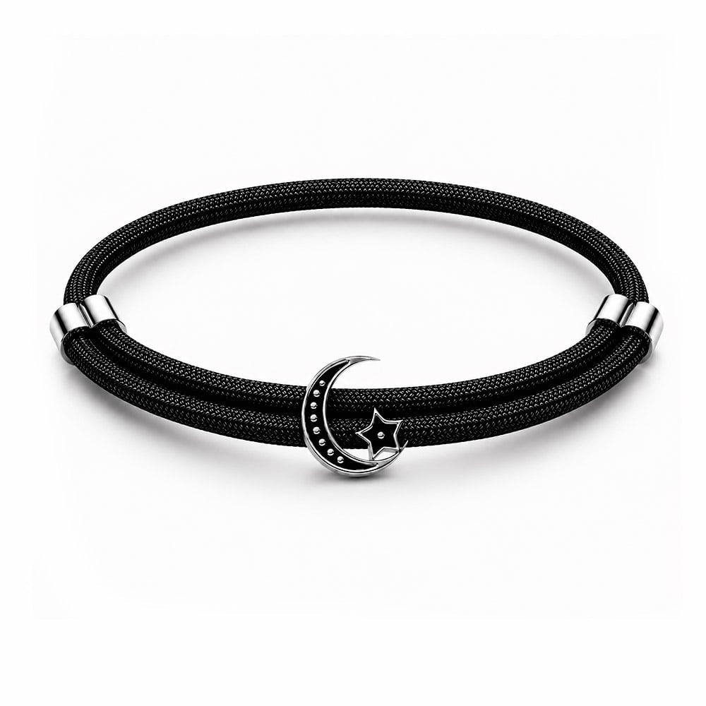 Crescent Moon Star Bracelet | 925 Sterling Silver, Premium Paracord, R