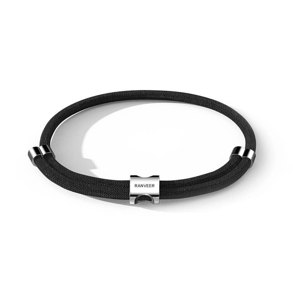 Personalised Erae Bracelet | 925 Sterling Silver, Premium Paracord, Rhodium Plating & Glossy Finish