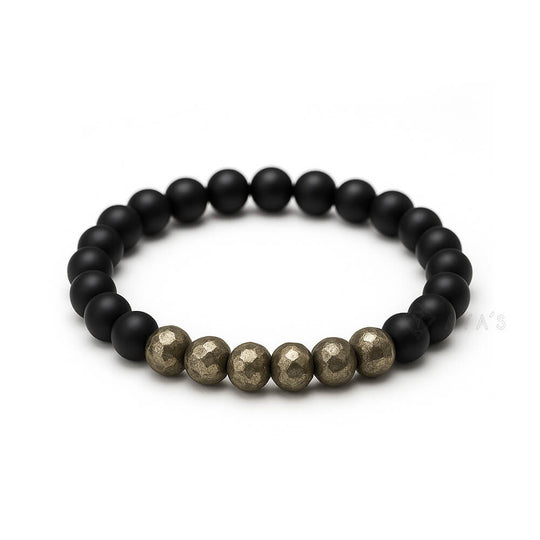Faceted Pyrite and Black Onyx Matte Natural Stone Bracelet