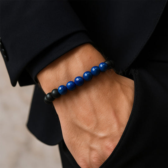 Lapis Lazuli and Black Onyx Matte Natural Stone Bracelet