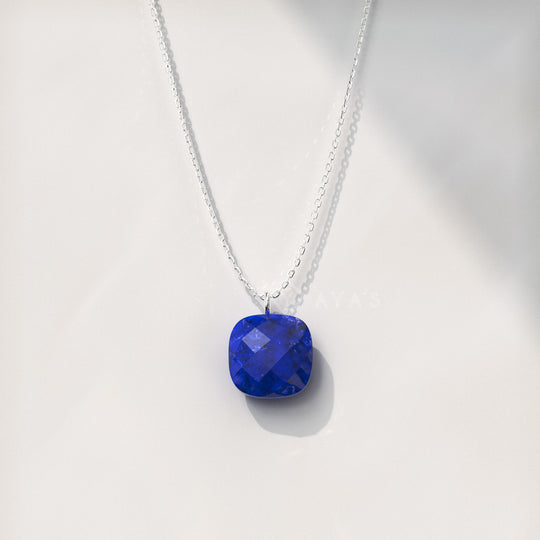 925 Silver GII Certified Lapis Lazuli Cushion Natural Gemstone Pendant Necklace