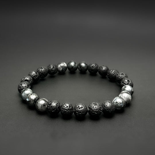 Tri Larvikite Triplet and Lava Natural Stone Bracelet