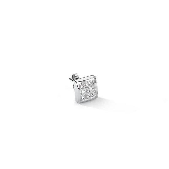 Iced Oblate Stud Earring (Single Stud) | 925 Sterling Silver, AAA Grade Cubic Zirconia, Rhodium Plating & Glossy Finish
