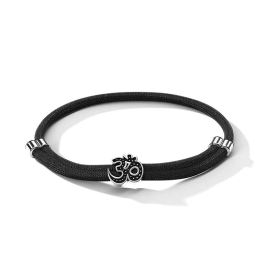 Om Bracelet | 925 Sterling Silver, Premium Paracord, Rhodium Plating & Glossy Finish