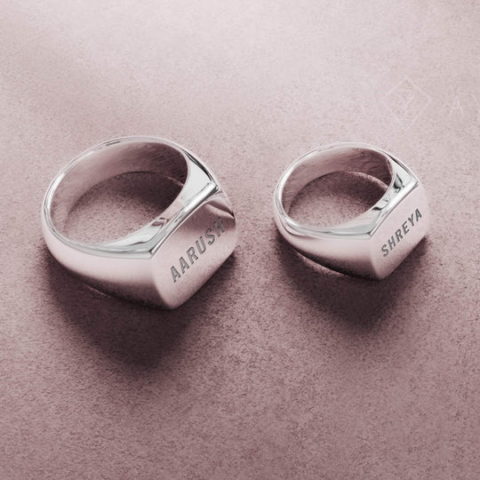 Personalised Plain Ares Couple Rings | 925 Sterling Silver, Rhodium Plating & Glossy Finish