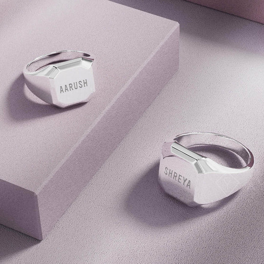Personalised Plain Eryx Couple Rings | 925 Sterling Silver, Rhodium Plating & Glossy Finish