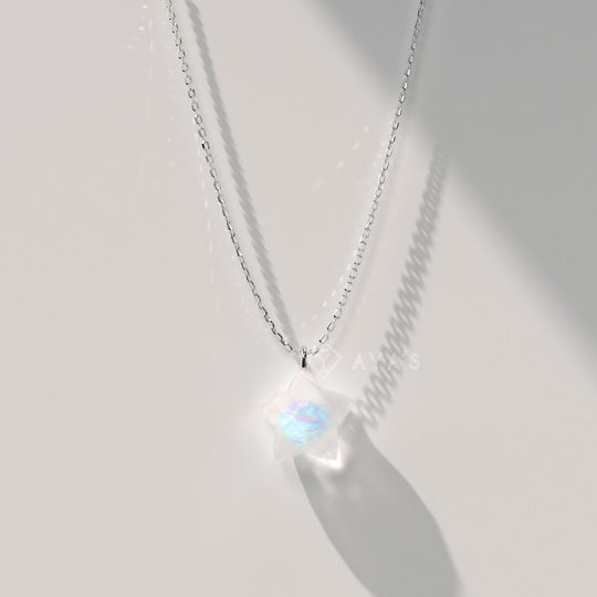 925 Silver GII Certified Rainbow Moonstone Star Natural Gemstone Pendant Necklace