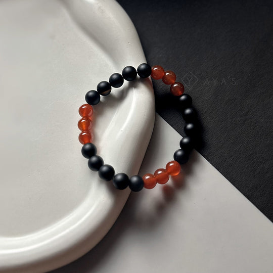 Tri Red Onyx Triplet and Black Onyx Matte Natural Stone Bracelet