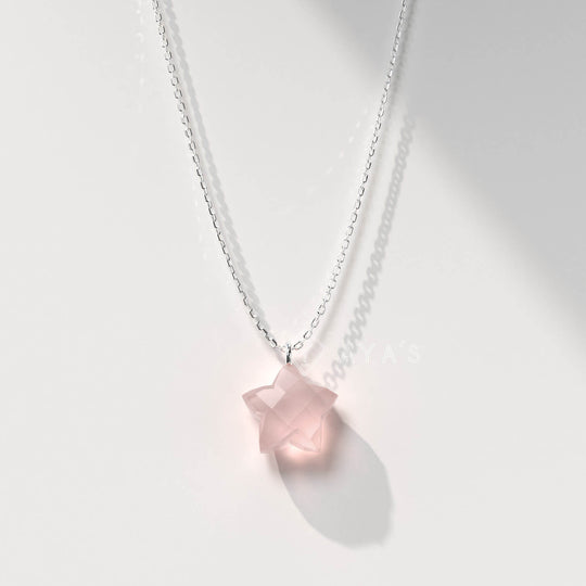 925 Silver GII Certified Rose Quartz Star Natural Gemstone Pendant Necklace