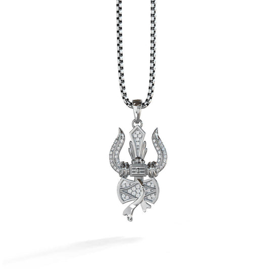 Sacred Trishul Pendant | 925 Sterling Silver, AAA Grade Cubic Zirconia, Rhodium Plating & Glossy Finish