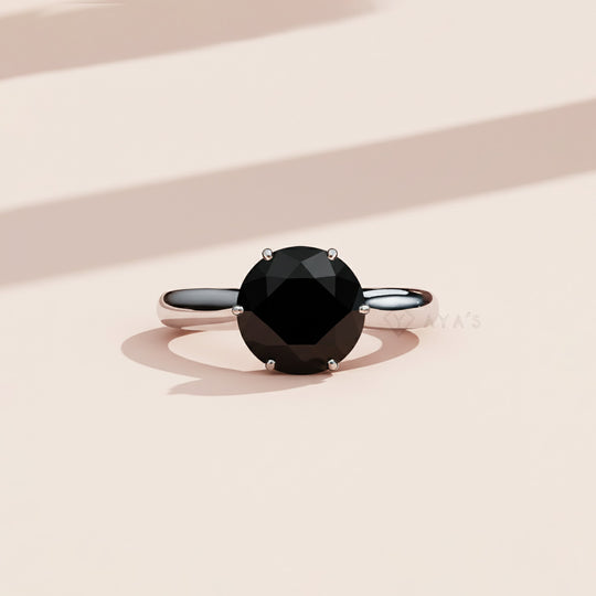 925 Silver Airelle Round Black Onyx Natural Gemstone Solitaire Ring