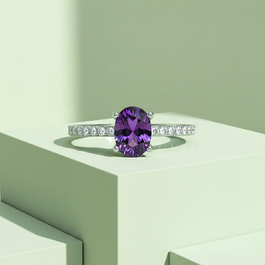 925 Silver Evoliette Amethyst Natural Gemstone Solitaire Ring