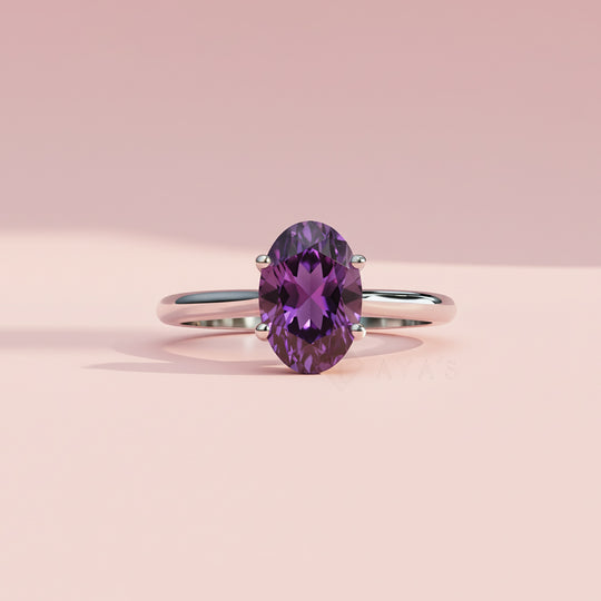 925 Silver Oval Embrace Amethyst Natural Gemstone Solitaire Ring