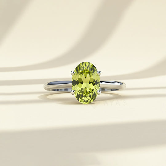 925 Silver Oval Embrace Peridot Natural Gemstone Solitaire Ring