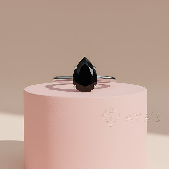 925 Silver Veloura Drop Black Onyx Natural Gemstone Solitaire Ring