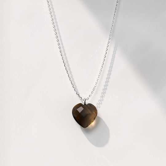 925 Silver GII Certified Smoky Quartz Heart Natural Gemstone Pendant Necklace