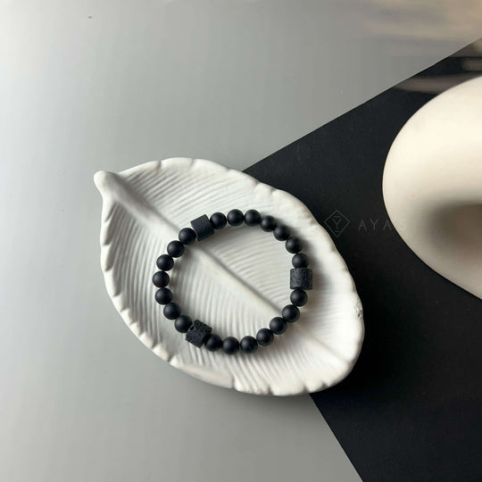 Tri Lava and Black Onyx Matte Natural Stone Bracelet
