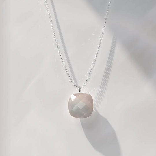 925 Silver GII Certified Grey Moonstone Cushion Natural Gemstone Pendant Necklace