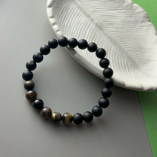 Yellow Tiger Eye and Black Onyx Matte Natural Stone Bracelet