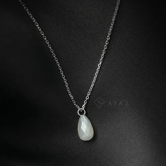 925 Silver GII Certified White Moonstone Tear Drop Natural Gemstone Pendant Necklace