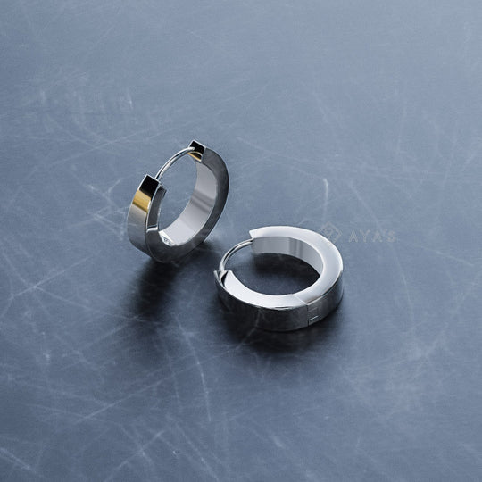 Ace Hoop Earring (Single Stud) | 925 Sterling Silver, Rhodium Plating & Glossy Finish