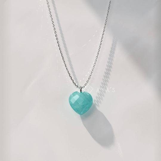 925 Silver GII Certified Amazonite Heart Natural Gemstone Pendant Necklace