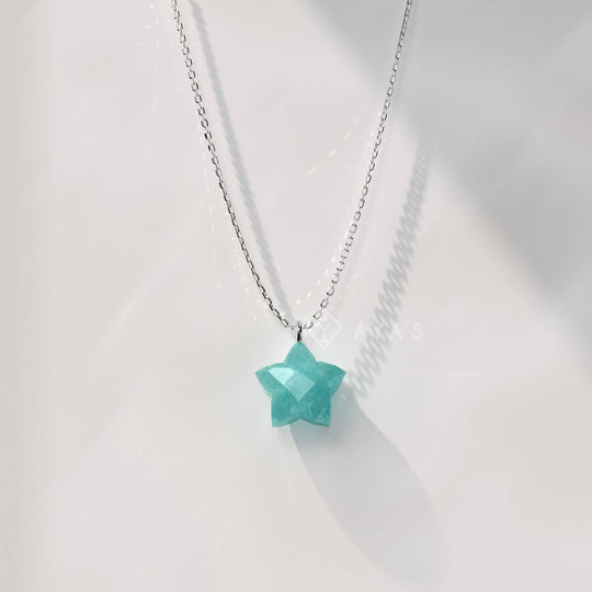 925 Silver GII Certified Amazonite Star Natural Gemstone Pendant Necklace