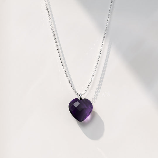 925 Silver GII Certified Amethyst Heart Natural Gemstone Pendant Necklace