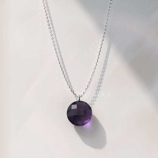 925 Silver GII Certified Amethyst Round Natural Gemstone Pendant Necklace