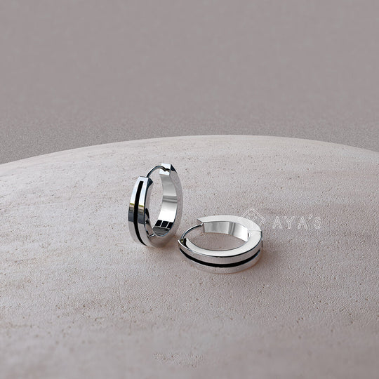 Archer Hoop Earring (Single Stud) | 925 Sterling Silver, Rhodium Plating & Glossy Finish