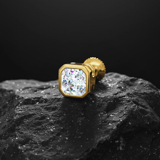 Asscher Solitaire CZ Stud Earring (Single Stud) | 925 Sterling Silver, AAA Grade Cubic Zirconia, Rhodium Plating & Glossy Finish