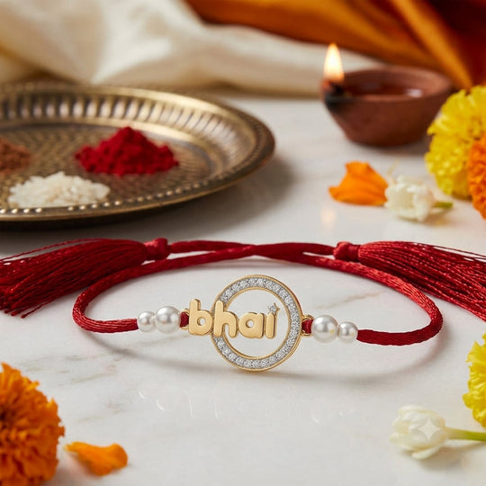 18 Kt Gold Plated Demifine Iced Halo Bhai Rakhi