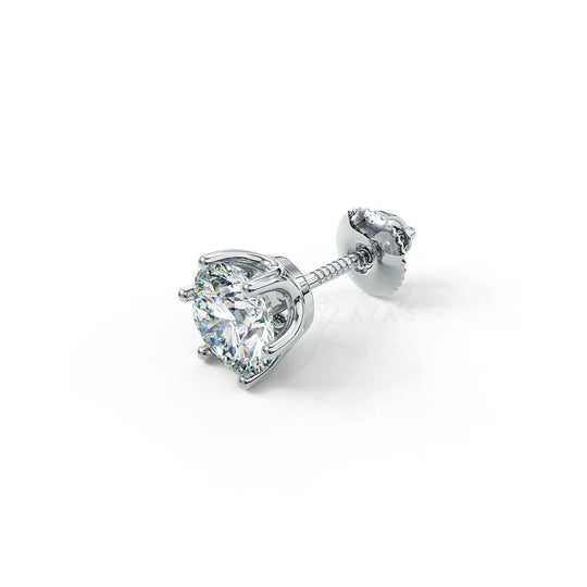 Claw Set Round Solitaire CZ Stud Earring (Single Stud) | 925 Sterling Silver, AAA Grade Cubic Zirconia, Rhodium Plating & Glossy Finish