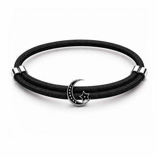 Crescent Moon Star Bracelet | 925 Sterling Silver, Premium Paracord, Rhodium Plating & Glossy Finish