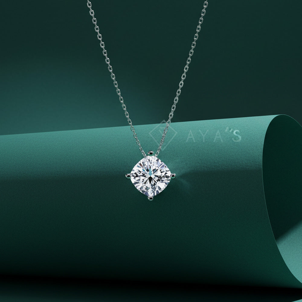 Cushion Solitaire Pendant Necklace