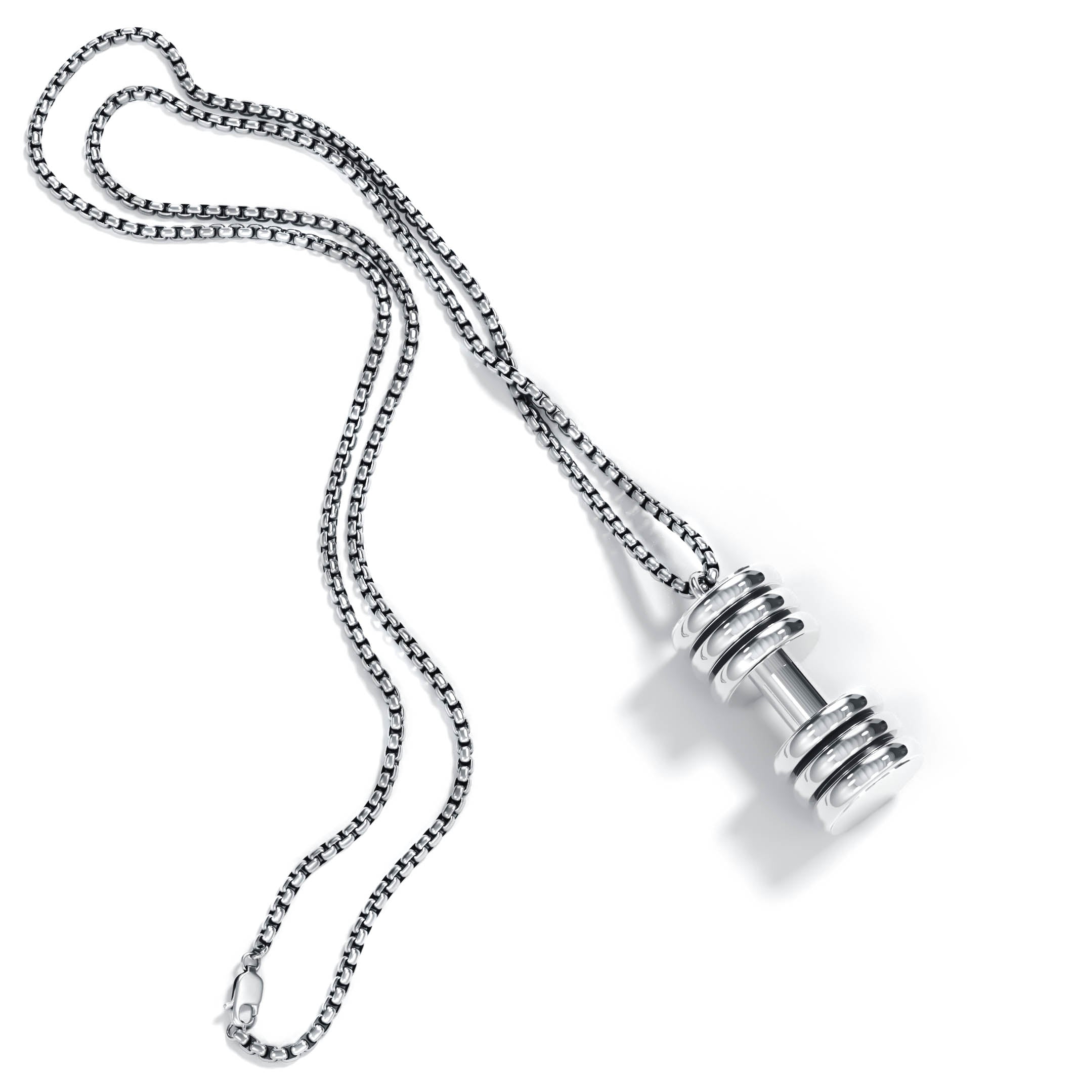Silver dumbbell necklace clearance