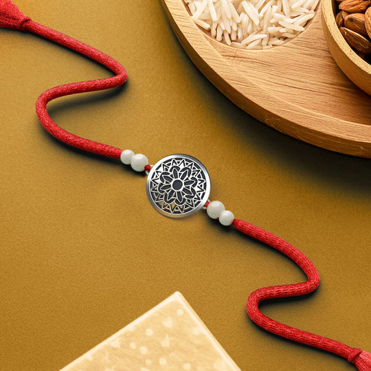 Silver Floral Pattern Rakhi | 925 Sterling Silver