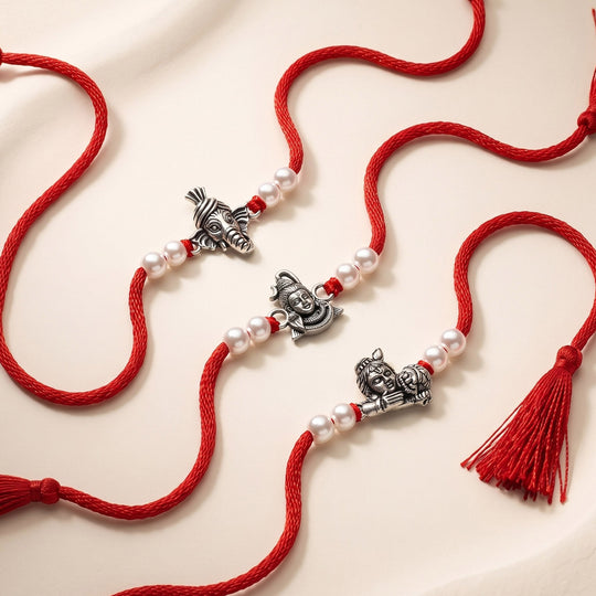 925 Silver Ganesh Ji Shiv Ji Laddu Gopal Pavitra Rakhi Combo