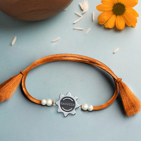 Silver Personalised Gearhead Rakhi | 925 Sterling Silver